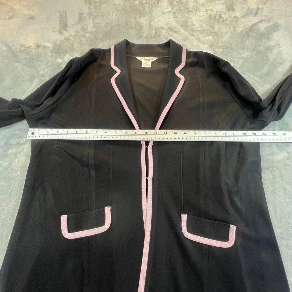 Misook Knit Cardigan Jacket Womens 1X Black Pink Trim Classic Corporate Career